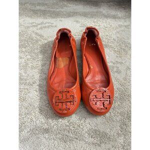 Tory Burch Reva Women’s  Flats Patent Leather Orange Size 5  TB Medallion